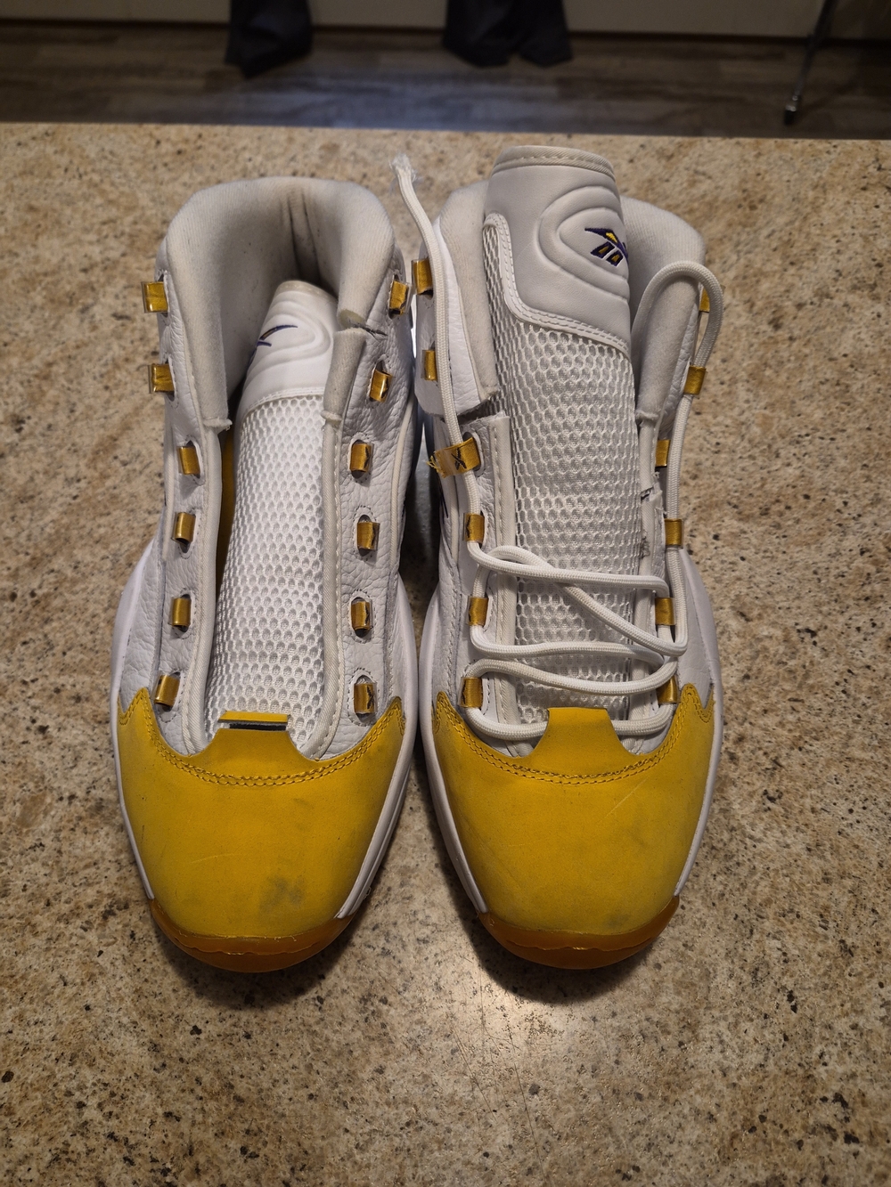 Reebok Question Mid White and Yellow Men's Athletic Shoes